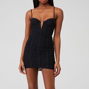For Love & Lemons Large Black Lace Julia Mini Dress